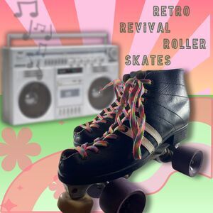 Black Leather Roller Skates Jet Stream Wheels Retro 70s 80s Barbiecore VTG 6